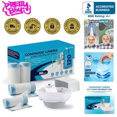 Universal Fit Commode Liners with Built-In Absorbent Pads – 60 Disposable Bags