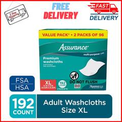 Assurance Premium Disposable Washcloths Pre-Moistened Body Wipes, XL, 192 Ct