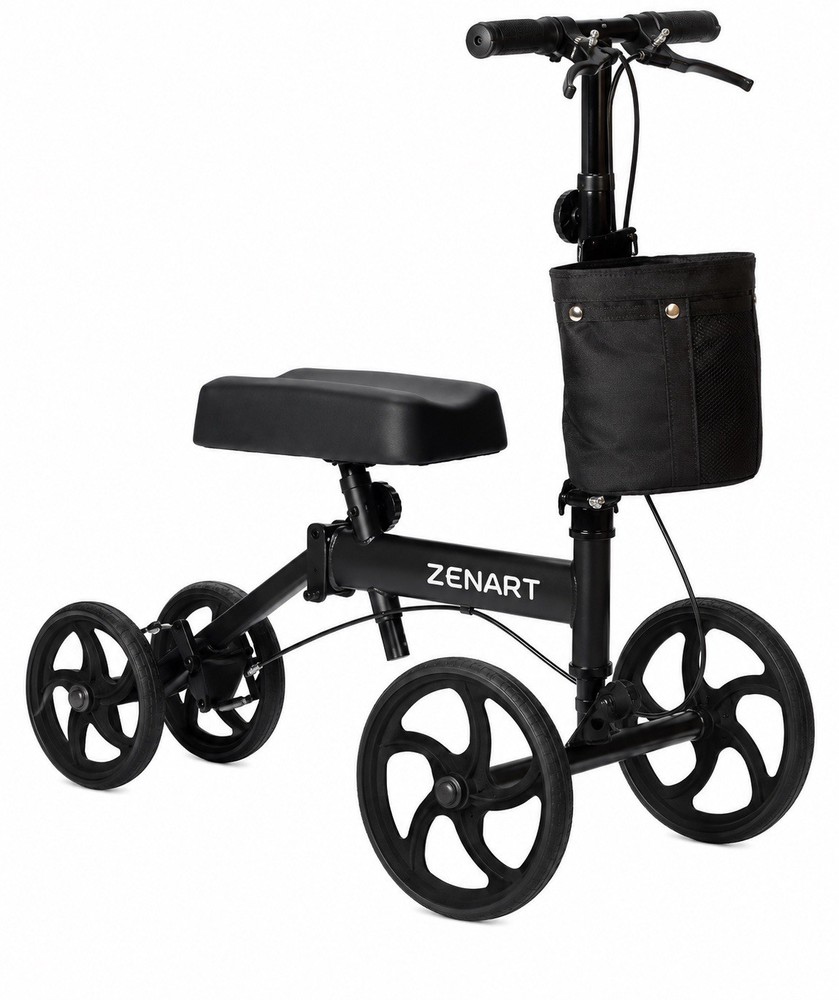 Zenart Foldable Knee Walker Scooter 4-Wheel Manual Black Adjustable Handles