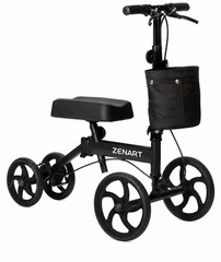 Zenart Foldable Knee Walker Scooter 4-Wheel Manual Black Adjustable Handles