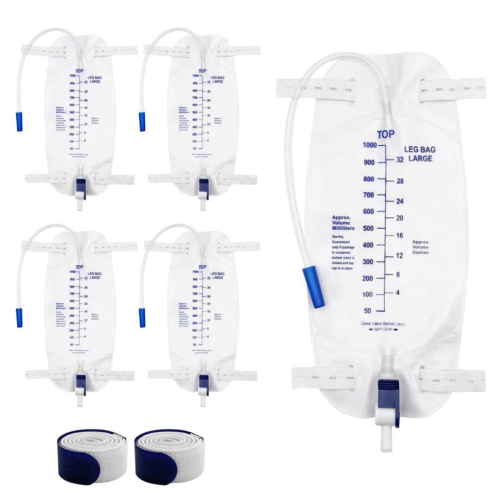 5 Pack 1000mL Catheter Leg Bags for Men and Women,Urinary Drainage Bag with A…