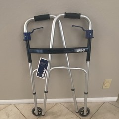 Drive 2-Wheel Aluminum Walking Frame, Adjustable Height, 300 lb, Silver/Blue