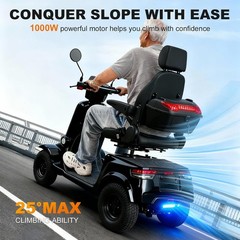 Heavy Duty 4-Wheel Mobility Scooter for Senior&Adult 1000W 15MPH 500LBS Capacity