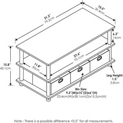 Turn-N-Tube Coffee Table 31.22D x 15.5W x 15.8H in Black Oak/Black/Brown