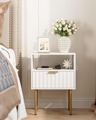 Nightstand,Morden Bedside Table with Gold Frame,Small White Night Stand,End T…