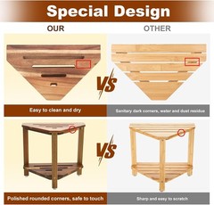 Small Triangular Shower Bench with Storage – Acacia Wood