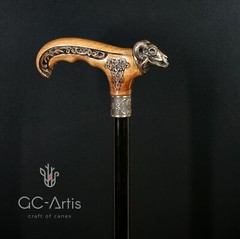 Metal walking stick cane solid brass bronze Ram Skull wooden handle black shaft