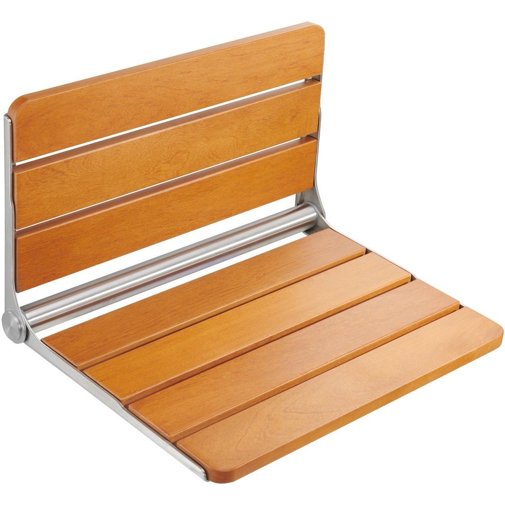 Wall-Mounted Folding Teak Shower Seat 20.9x16in 500lb Load Capacity