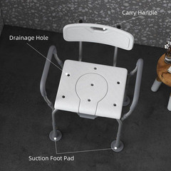 3-In-1 Shower Chair with Back and Arms, Height Adjustable Bedside Commode with N