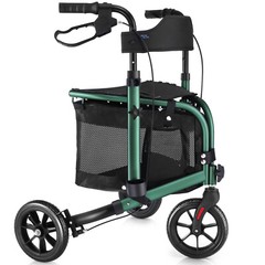 3-Wheel Rolling Walker 260lbs Folding Rollator Walker with 8in Wheels Seat Green