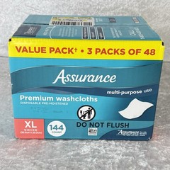 Assurance Premium Disposable Pre-Moistened XL Washcloths – 144 Count – New