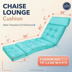 MAGIC ELEPHANT Chaise Lounge Cushion Outdoor, 74 x 22 Inch (1 Pack), Teal