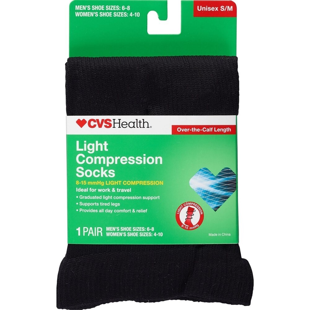 CVS Over-the-Calf Length Compression Socks Unisex, 1 Pair, S/M, Black NWT