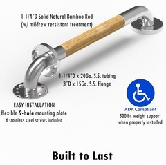 Safety Grab Bar for Bathroom 24 inch, Natural Bamboo Handle, ADA Compliant