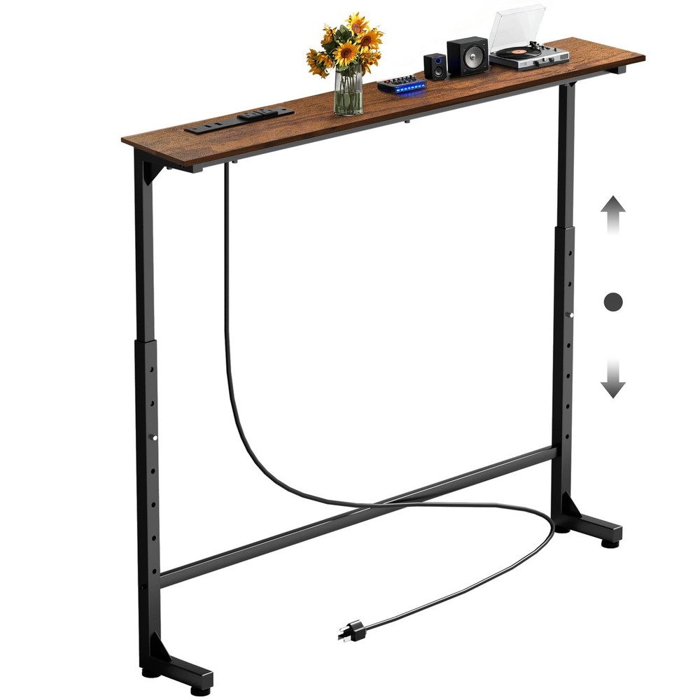 Keelian 39 inch Narrow Console Table with Outlet,Adjustable Height(25″-37″) Behi