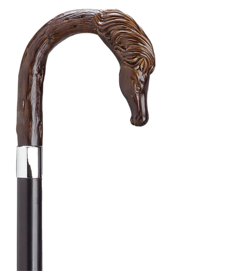HARVY Made in Italy Brown Crook Horse Brown/Black Hardwood Shaft Walking Cane