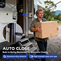 2-in-1 Aluminum RV Screen Door Closer Handle Grab Bar,Adjustable Tension &