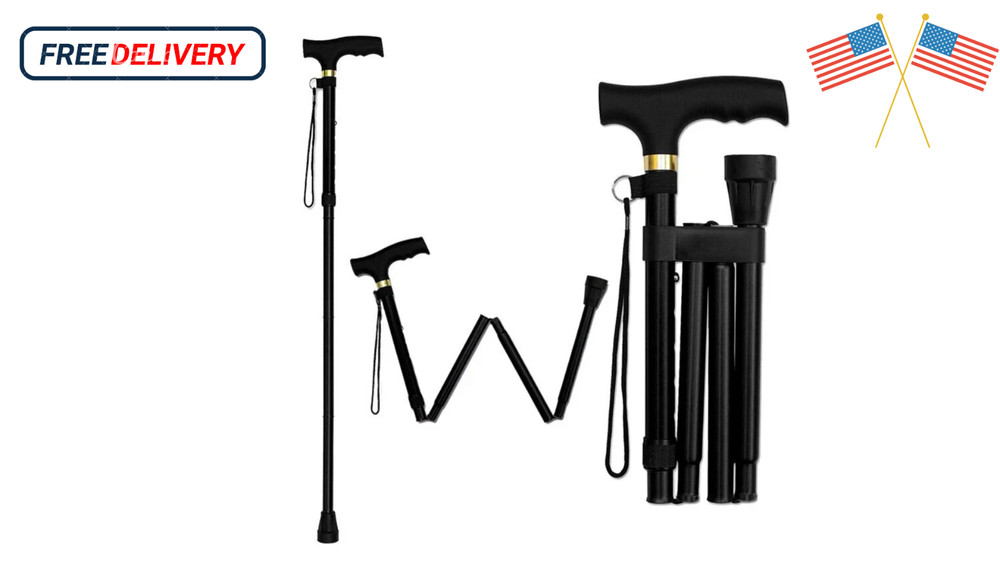 Adjustable Walking Cane Aluminum Walking Stick Folding Collapsible Travel Hiking