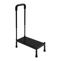 Step Stool with Handle, Adult Ramp with Handrail, Metal Stepping Stool black