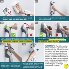2 Pack 12” Suction Shower Grab Bars Safety Handle Grip for Elderly Bathtub