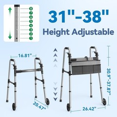 Loyoda Compact Standard Folding Walker With Basket, Black/Gray, FBL830250
