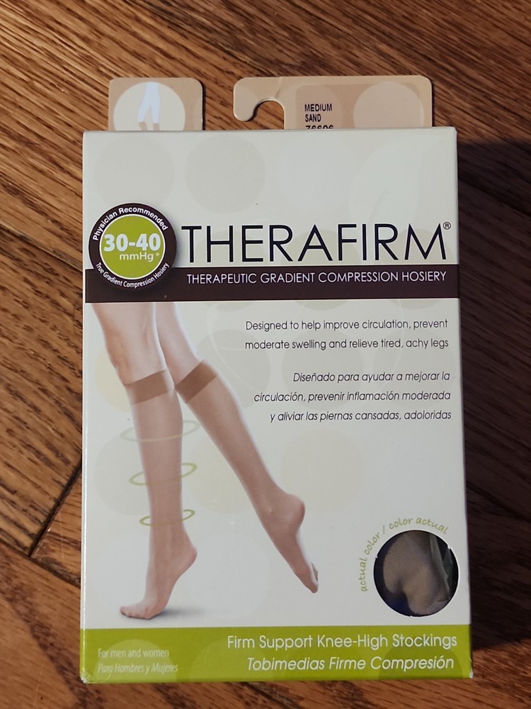 Therafirm Knee High Firm Compression Hosiery Socks 30-40mmHg Sand Medium 76606