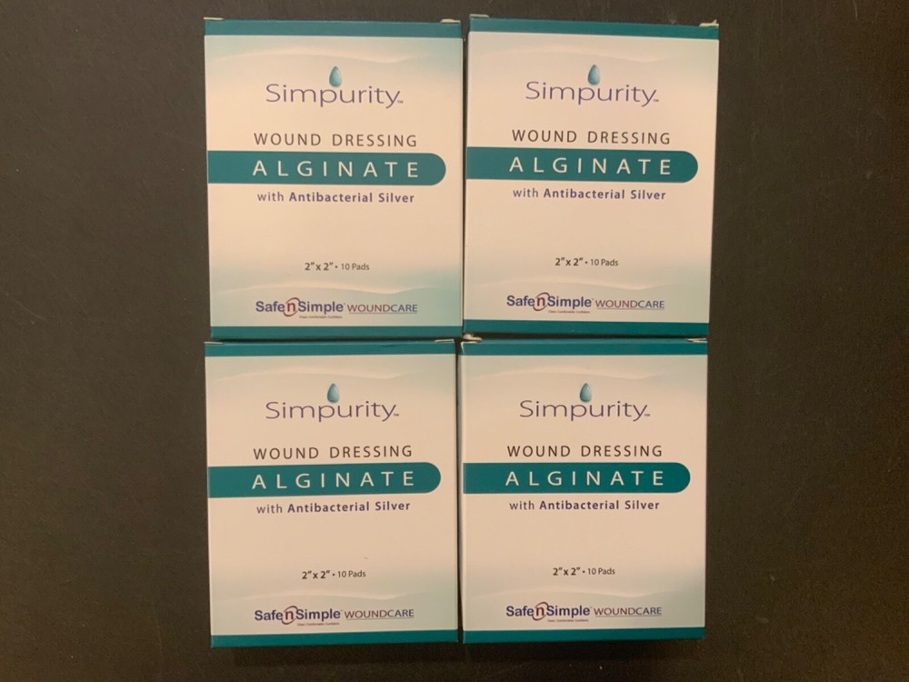 40(4 Boxes of 10) Safe n Simple SNS51702 Alginate Wound Dressing 2”x2” W/ Silver