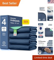 Durable Washable Incontinence Underpads – 34″x36″ Heavy Absorbency, Pack of 4