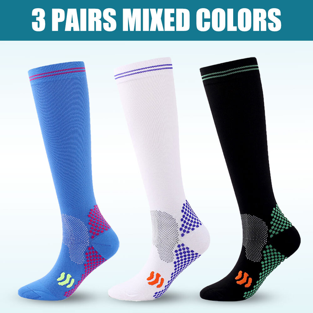 3 Pair Compression Socks for Women Men Circulation Nursing Athletic Sport Socks