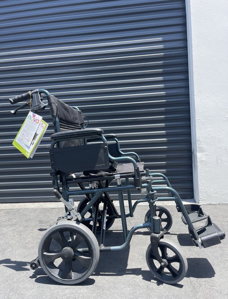 NOVA Lightweight Transport Chair, 300lbs Capacity, 12” Rear Wheels, OPENBOX BLUE