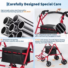 Rollator Walker with Seat, Foot Pedal, Underseat Storage, Foldable Walking Chair