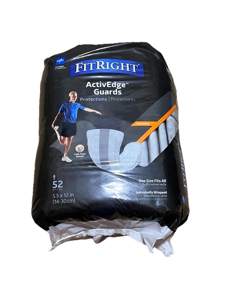 FitRight ActiveEdge Guard Pads 52ct One Size Men’s Incontinence – New Sealed