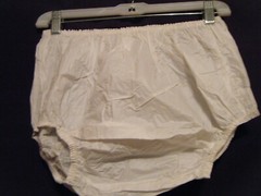 ANGELA MILKY WHITE ADULT PLASTIC BRIEF / DIAPER COVER. M/L, NEW,