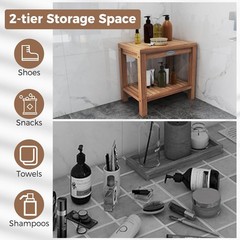 19 Inch Teak Wood Shower Bench Inside Shower Stool with Storage Shelf for Adults