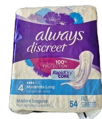 Always Discreet, Incontinence & Postpartum Pads For Women, Lot Of 4