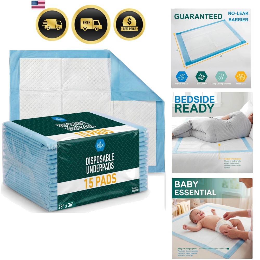 15 Disposable Underpads 23“ X 36“ Incontinence Pads, Chux, Bed Covers, Pupp…