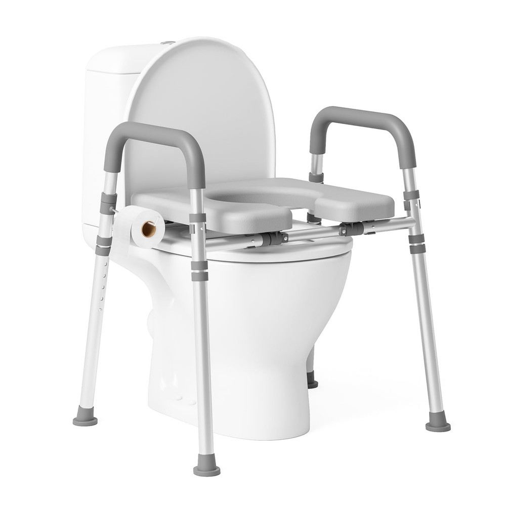 Loyoda Raised Toilet Seat with Handles Padded Seat Riser for Seniors 400lb Gray