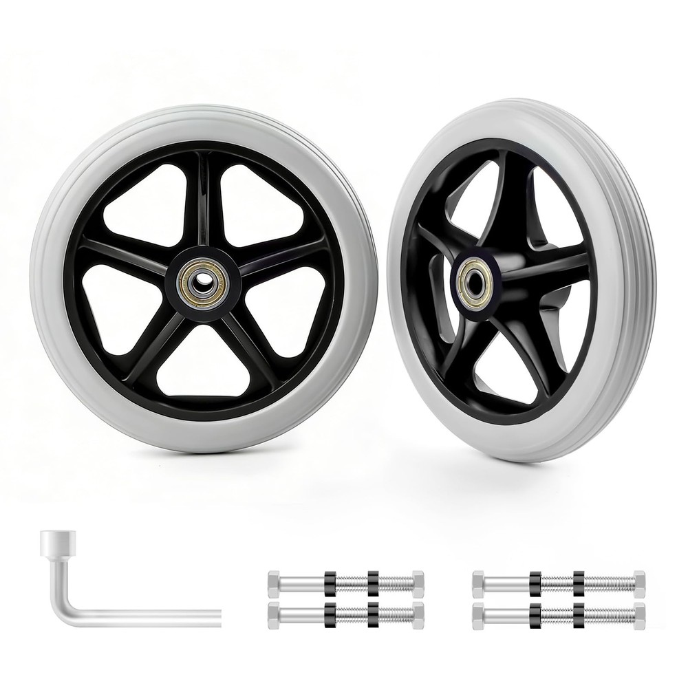 2Pcs 6 Inch Solid Wheelchair Replacement Wheels Rubber 6 inches, Grey