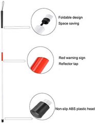 Aluminum Folding Walking Cane Stick Reflective Red for the Blind or White,Red