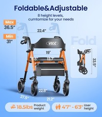 Ergonomic Rollator Walker for Seniors, 350lb Capacity, 8″ All-Terrain Wheels, Fo