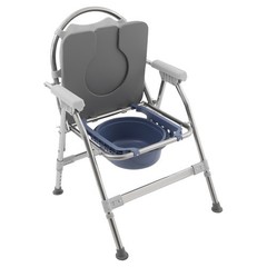 150kg/330.69 lbs Foldable Toilet Chair w/ Padded Seat Plate and Toilet Bucket