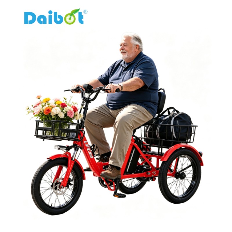 Daibot 350W Foldable Mobility Trike 3 Wheel Adult Removable Battery Cargo Basket