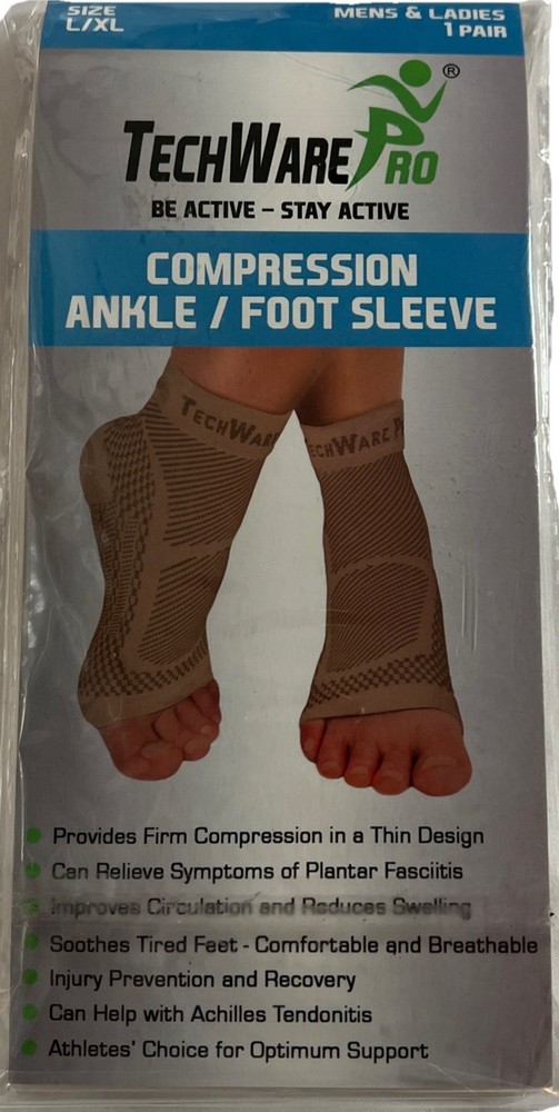 TECHWARE Pro Brace FIRM Compression ANKLE/FOOT SLEEVE 1-Pair Size:L/XL BEIGE
