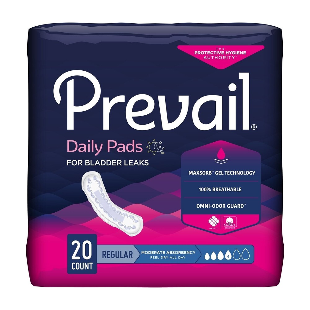 Prevail Daily Incontinent Pads for Bladder Leaks | 140 (20 count x 7 Paks)