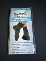 TechWare Pro Compression Ankle/Foot Socks- Size M Unisex; 1 Pair Black/Grey