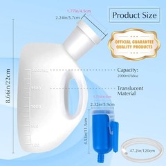 Portable Urinal for Men Spill Proof 2000ml 47.2 Inch Tube Reusable Male Pee