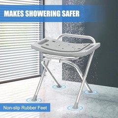 Folding Shower Chair 17.5 Inch Stainless Steel 400lbs Anti-Slip Bath Stool with