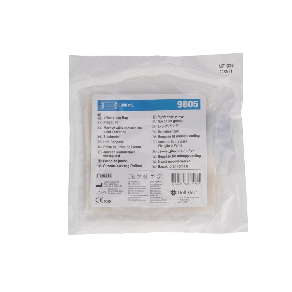 Urinary Leg Bag Hollister Anti-Reflux Valve Sterile 900 mL Vinyl (#9805)