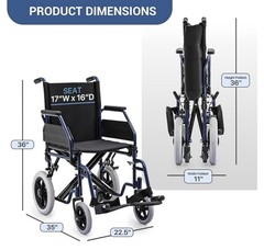 Monicare Transport Folding Wheelchair Flip Back Arm Swing Away Footrest 300lbs.