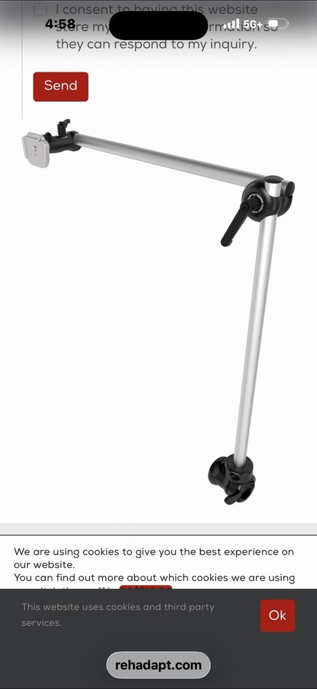 Rehadapt Adjustable Durable Mounting Arm Silver Black Metal Plastic
